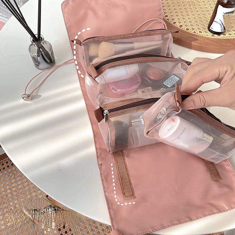 Tragbare einfarbige Kosmetiktasche mit großer Kapazität, Reise-Kulturbeutel, Aufbewahrungstasche für Make-up und Augenbrauenstifte