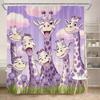 Giraffe Shower Curtain 180x180cm – Cartoon Orange Giraffes On Blue Sky Green Grass, Kids Bathroom Decor, 12 Hooks