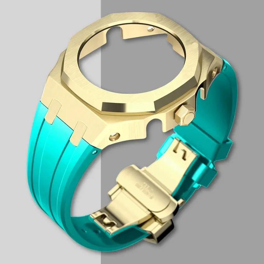 Ny Gen5 Casioak-fodral i rostfritt stål för G-Shock GA2100 Mod-kit Modifieringssats Metallram gummiband för GA2110 GAB2100