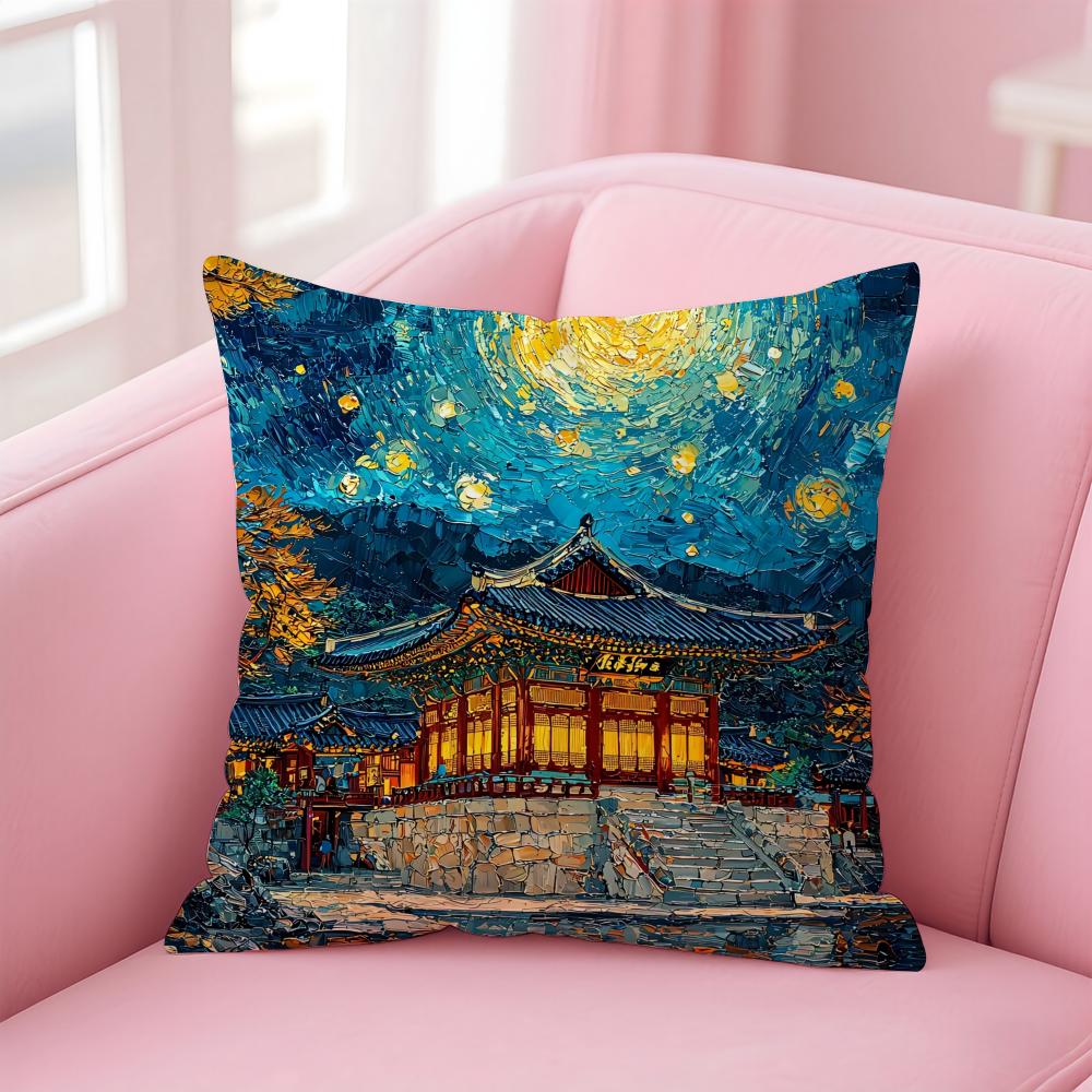 

Korea Foguo Temple Cushion Cover Premium Comfort Reversible Pillow Cove -Two in One Design for Any Room & Car Interior 30cmx30cm