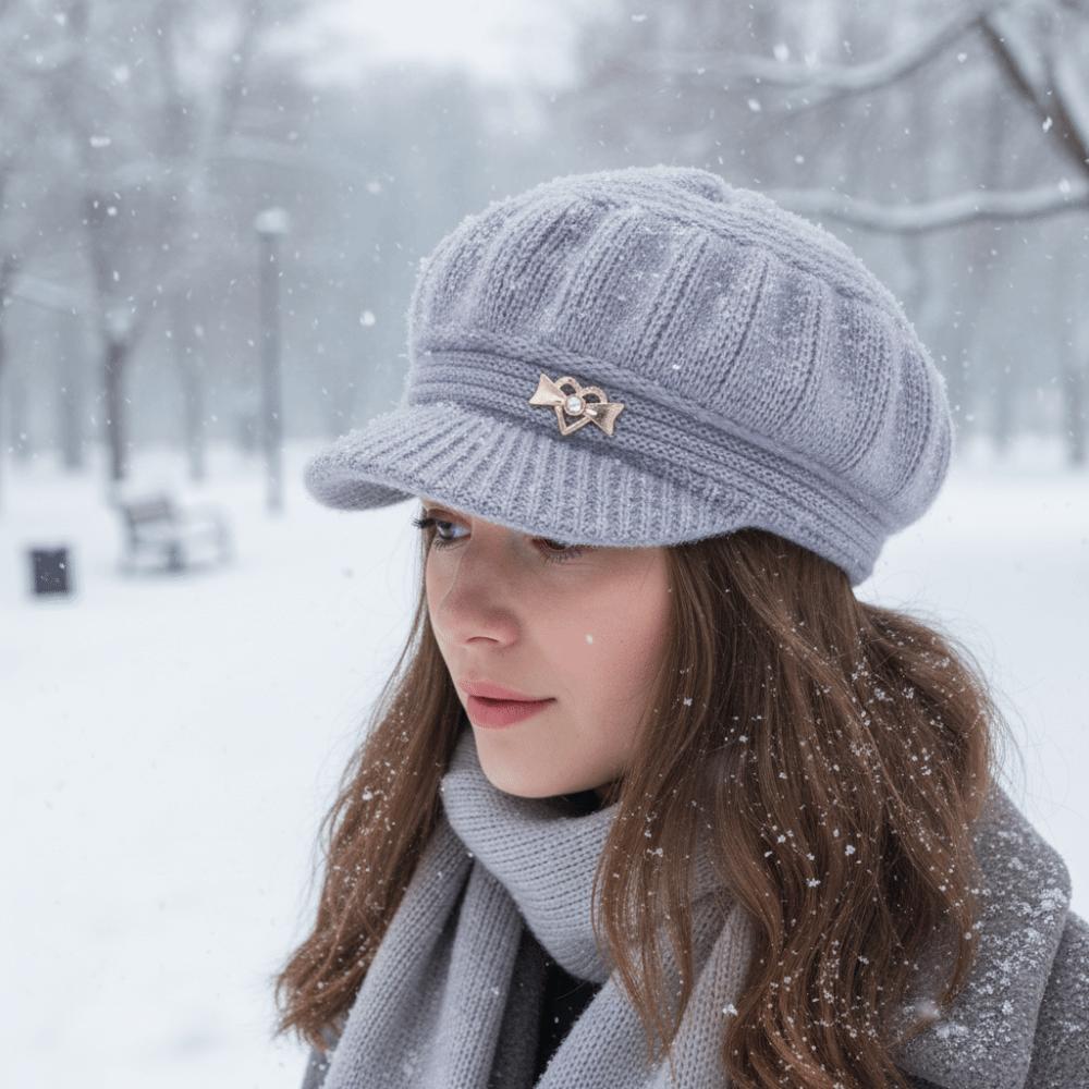 

Keep Warm Knitted Hat Windproof Double Layers Protection Caps Pumpkin Beret Hat Middle Aged