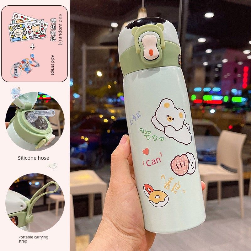 Large Capacity Thermos Cup Primary School Girls Water Cup with Straw Good-looking Maternity Cute Portable Children Cup