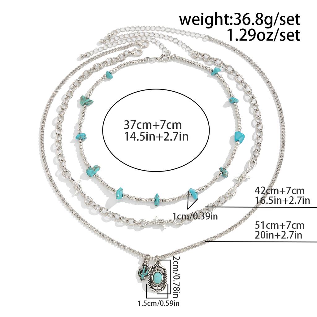 Ingemark 3Pcs/Set Goth Silver Color Adjustable Chain Necklace Women Collar Ethnic Cactus Cowboy Hat Pendant Choker Jewelry Gift