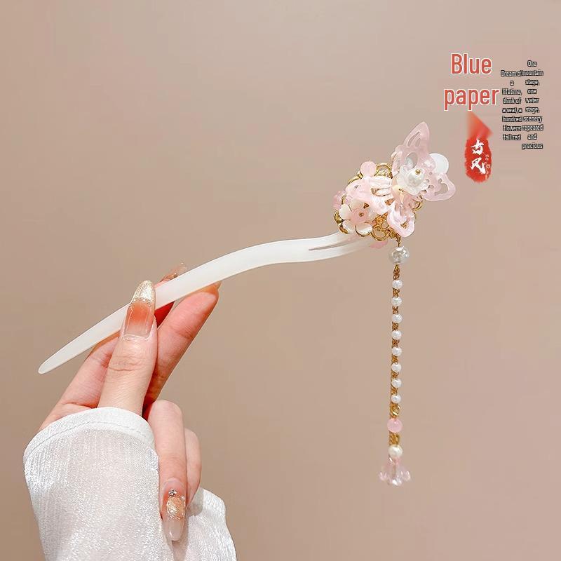 Elegant Retro Tassel Hairpin for Hanfu Updo - Women's Chinese Style Metal Hair Clip