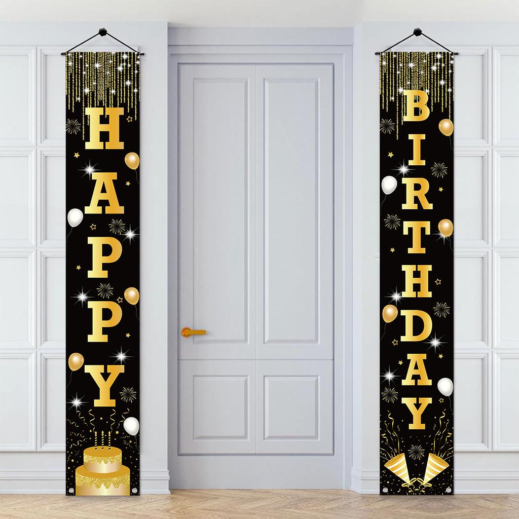 Schwarz und Gold Türvorhang Happy 18th 30th Geburtstag Party Dekorationen für Zuhause Polyester Hängebanner Geburtstagsparty Zubehör