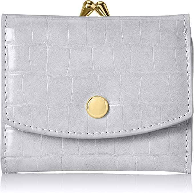 Lusso Mini Clasp Crocodile Light Gray Tri-fold Wallet, Wallet, Closure, Embossed, Women s,