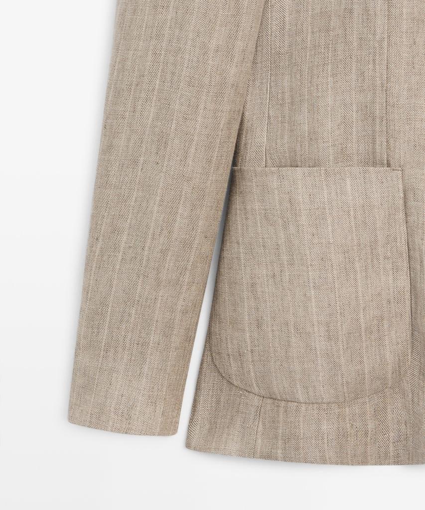 Massimo Dutti Herringbone Stripe Linen Blazer