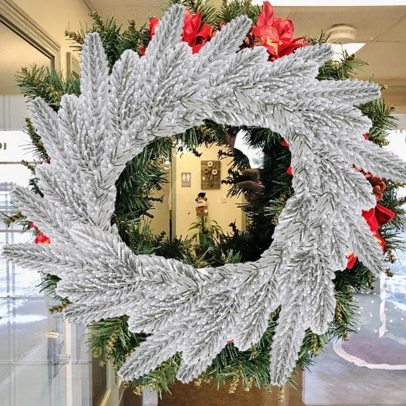 DIY Artificial Frosted Snow Covered Pine Twigs Fake Pine Needle Stem Xmas Wreath Bouquet Winter New Year Holiday Craft Ornaments