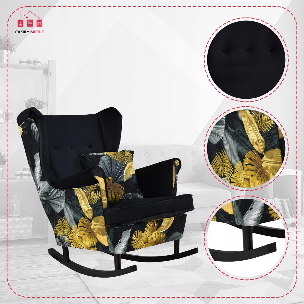 Ari Print Duo Rocking Chair, Scandinavian, Family Meble, Black Velvet