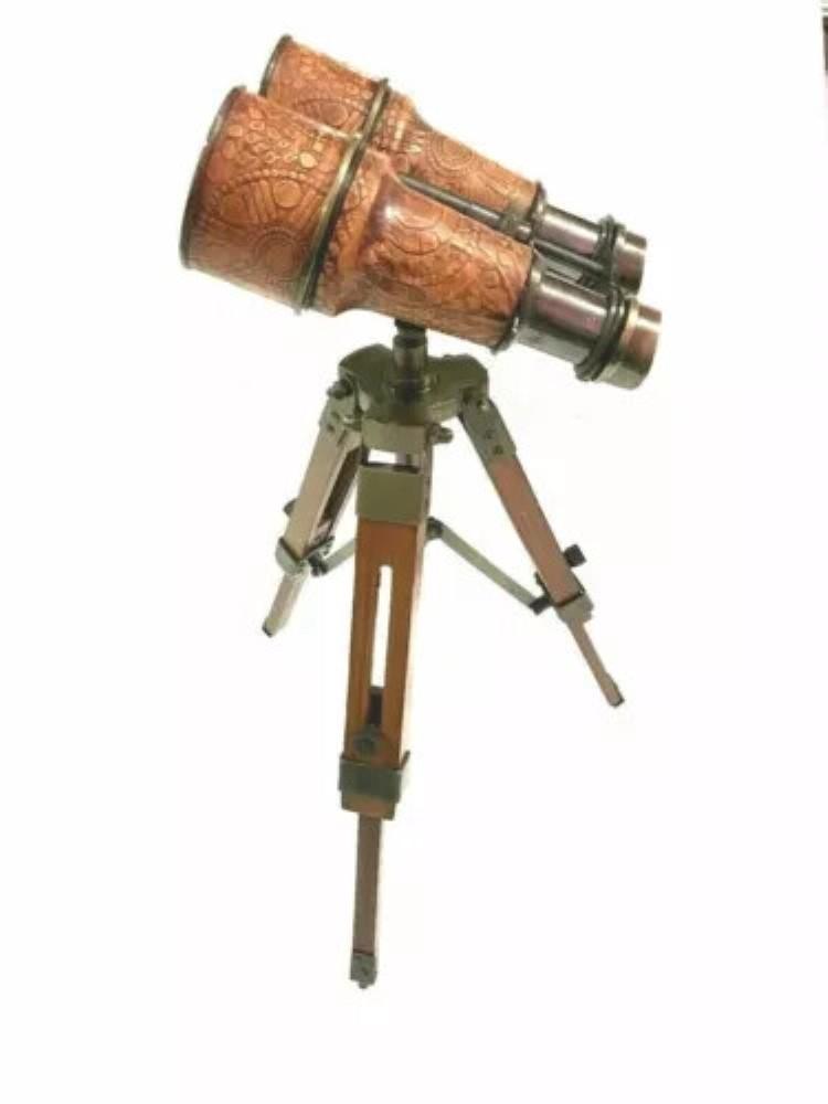 Brass Telescope With Wooden Tripod Stand Maritime Nautical Vintage Desk Décor