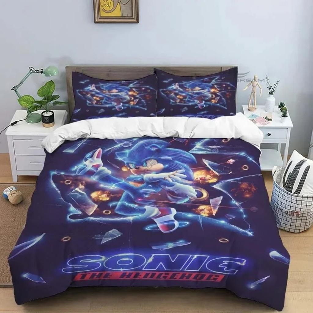 3D Luxurious Teens The Movie Hedgehogs Boy Bedding Set Anime Digital Cartoon Sonic Duvet Cover Comforter Bed Youth Kids Gift