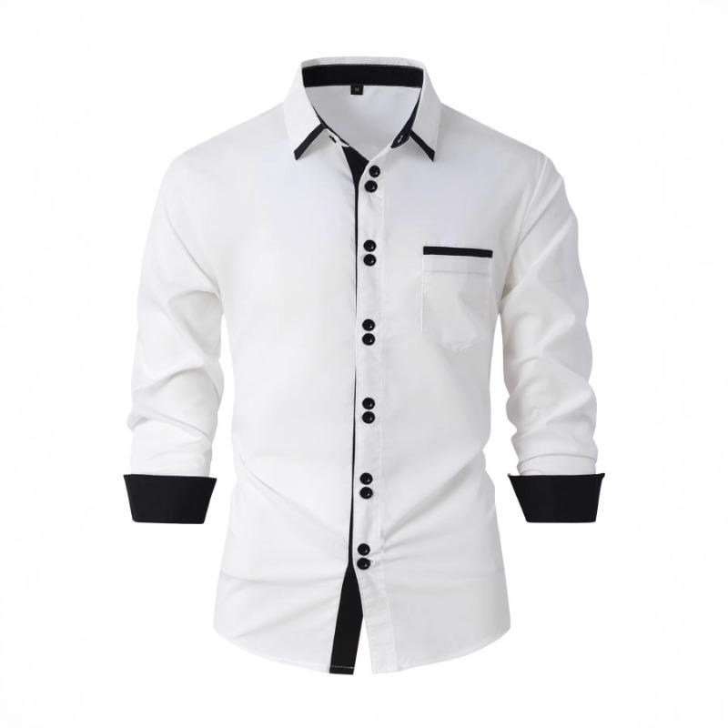 Men's Spring Autumn Fashionable Two Button Color Blocked Lapel Slim Fit Casual Long Sleeved Shirt