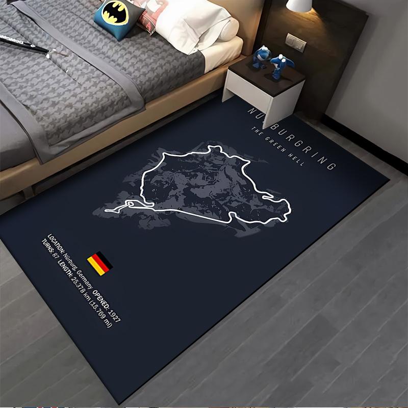 Nürburgring Racing Circuit Map Print Rug Suitable for use as an anti-slip game mat for living room and bedroom sofas