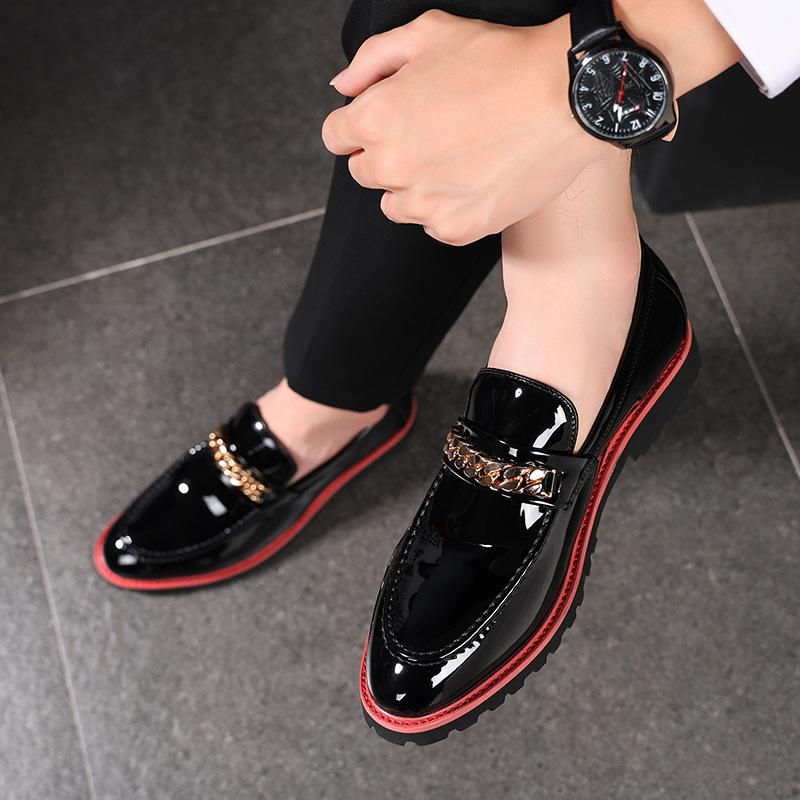 Fashion Men's Trendy Designer Classic Loafers Metal Chain Men's Slip-on Casual Leather Shoes Men Outdoor Party Wedding Shoe