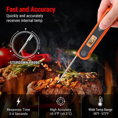 Digital Backlit Instant Read Meat Thermometer for BBQ Cooking, Waterproof Kitchen Thermometer with Lock Function