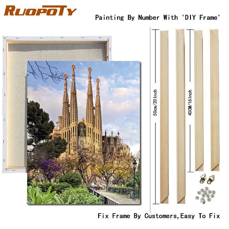 RUOPOTY DIY Frame Painting By Numbers Landscape Wall Art Picture Drawing Picture By Numbers Castle For Living Room