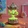 Carousel Music Box for Mechanical Windup Rotating Base Vintage Style Carved Horse Soft Melody Colorful Lights