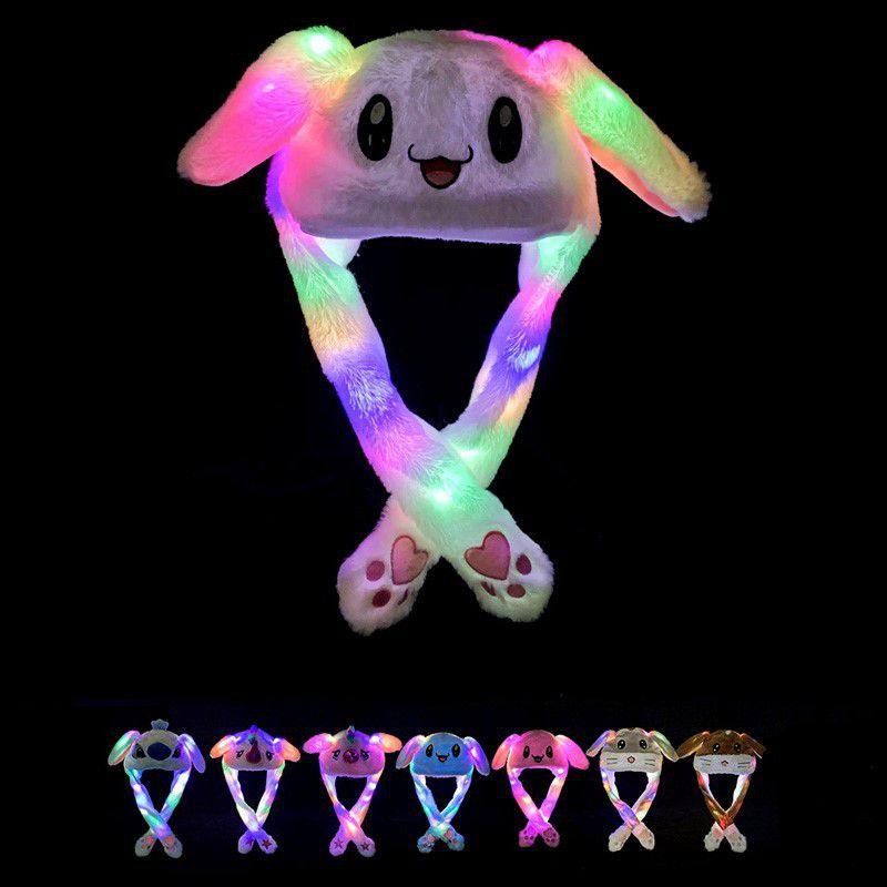 Rabbit Cartoon Womens Hat Winter Plush Moving Bunny Ears Shine Earflaps Movable