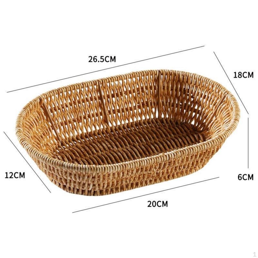 Shallow Woven Fruit Tray | Raised Open Rim, Imitation Rattan Basket, for Kitchen Counter L Oval