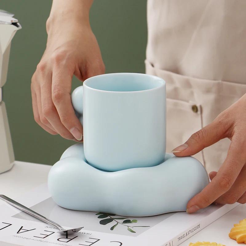 Cloud Coffee Set Light Luxury Couples with Spoon Office Home Water Cup with Butterfly Desktop Decoration Living Room Decoration