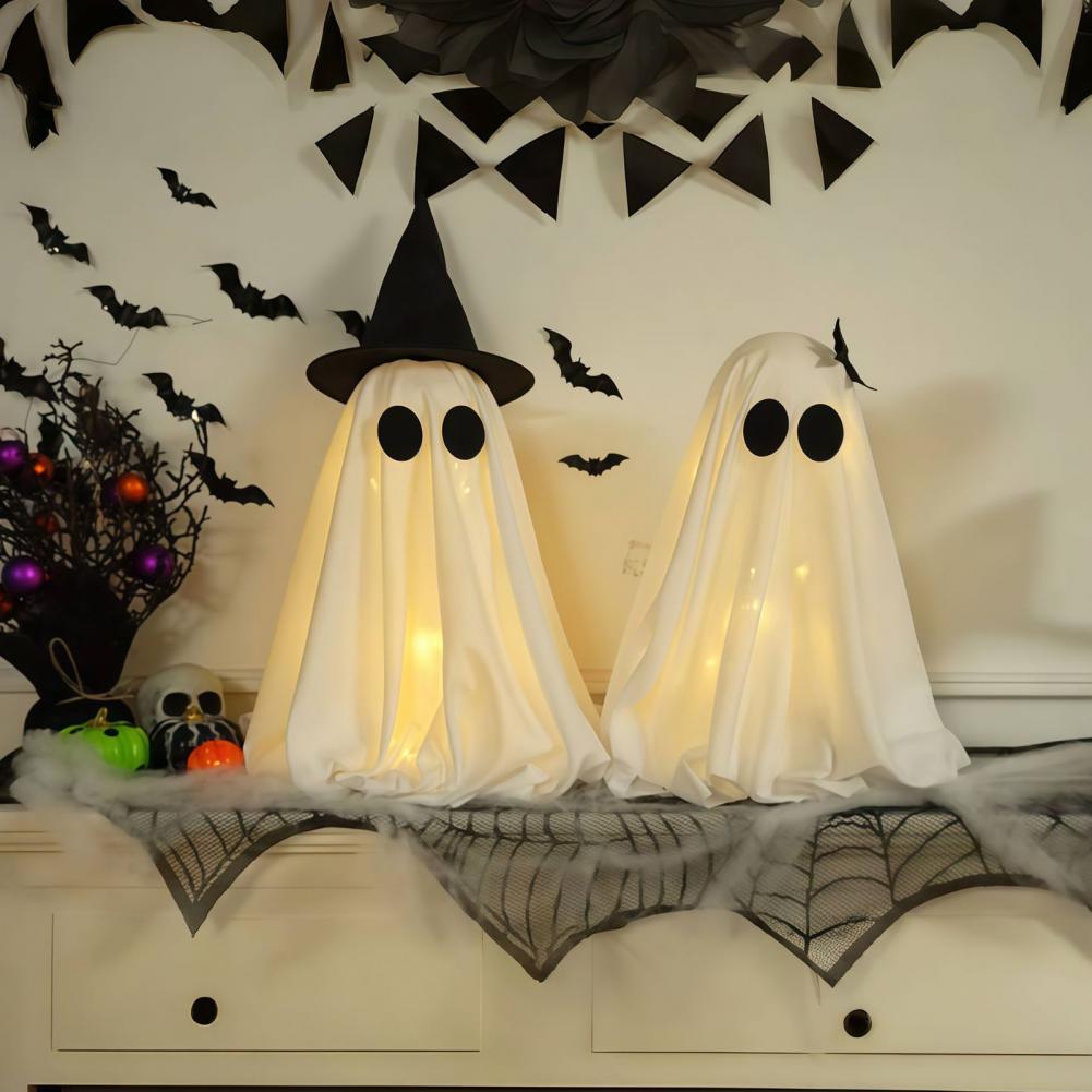 Cute Witch Hat Ghost Decor Spooky Light Up Halloween Ghost Decorations for Indoor Home Mantel Shelf Diy Ghost Tabletop Decor