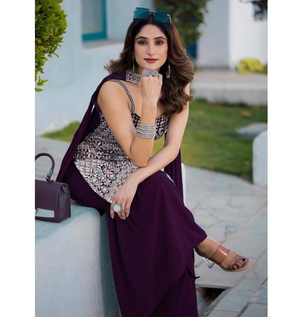 Indische Partykleidung Blühender Georgette Salwar Kameez Damen Bollywood Sharara Salwar Anzug