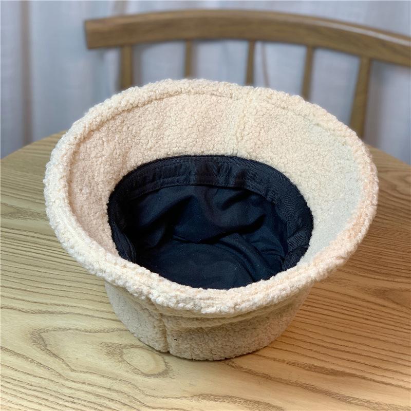Cute Bear Embroidery Warm Lamb Wool Fisherman Hat Children Autumn and Winter Warm Basin Hat Bucket Hat