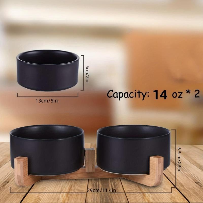 3pcs/set (1pc rack + 2pcs bowl) Non-Slip Ceramic Double Pet Food Bowl for Cats and Dogs - Prevents Spills and Slips
