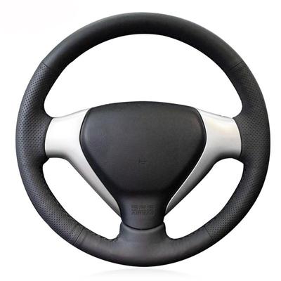 Black Artificial Leather Hand-stitched No-slip Car Steering Wheel Cover for Honda Fit 2007-2008 Jazz 2005-2008