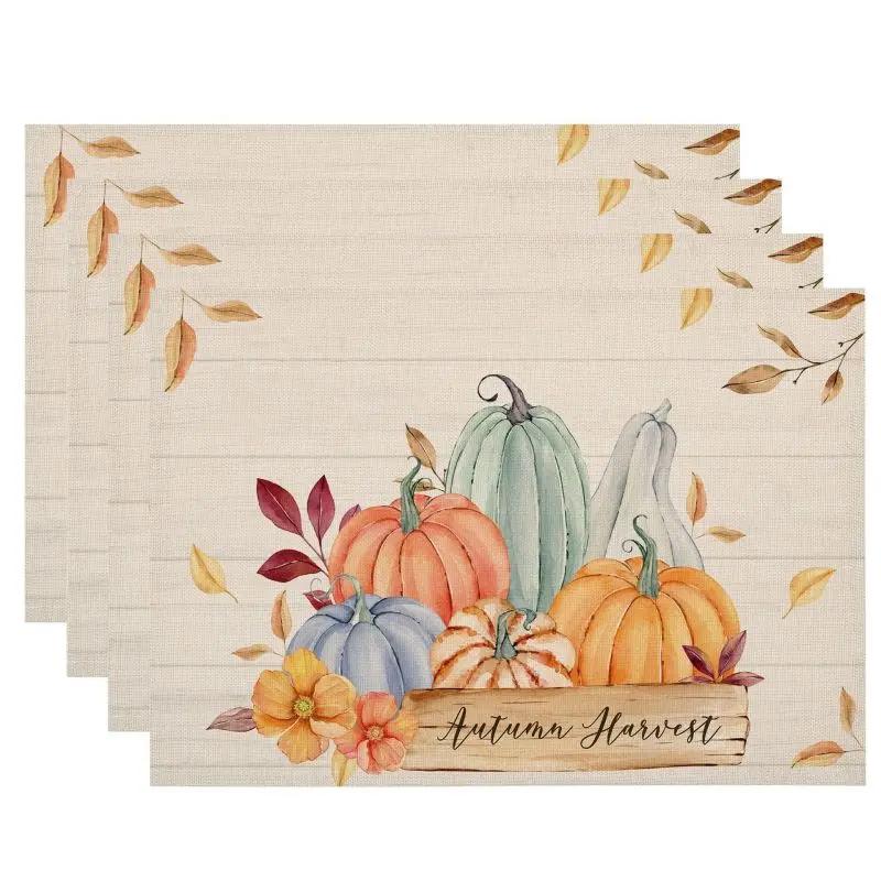 1PC Thanksgiving Day Placemats Pumpkin Print Tableware Mat Christmas Decor for Home Xmas Navidad Noel NewYear Table Decor