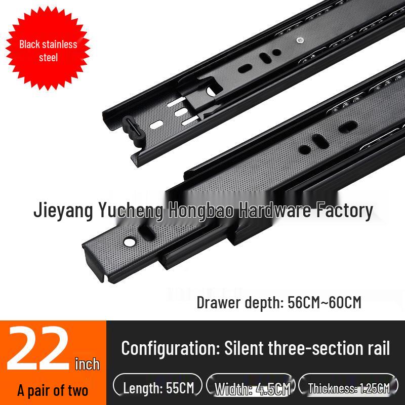 Thickened Stainless Steel Drawer Slides with Three-Section Silent Rails and Buffer Damping
