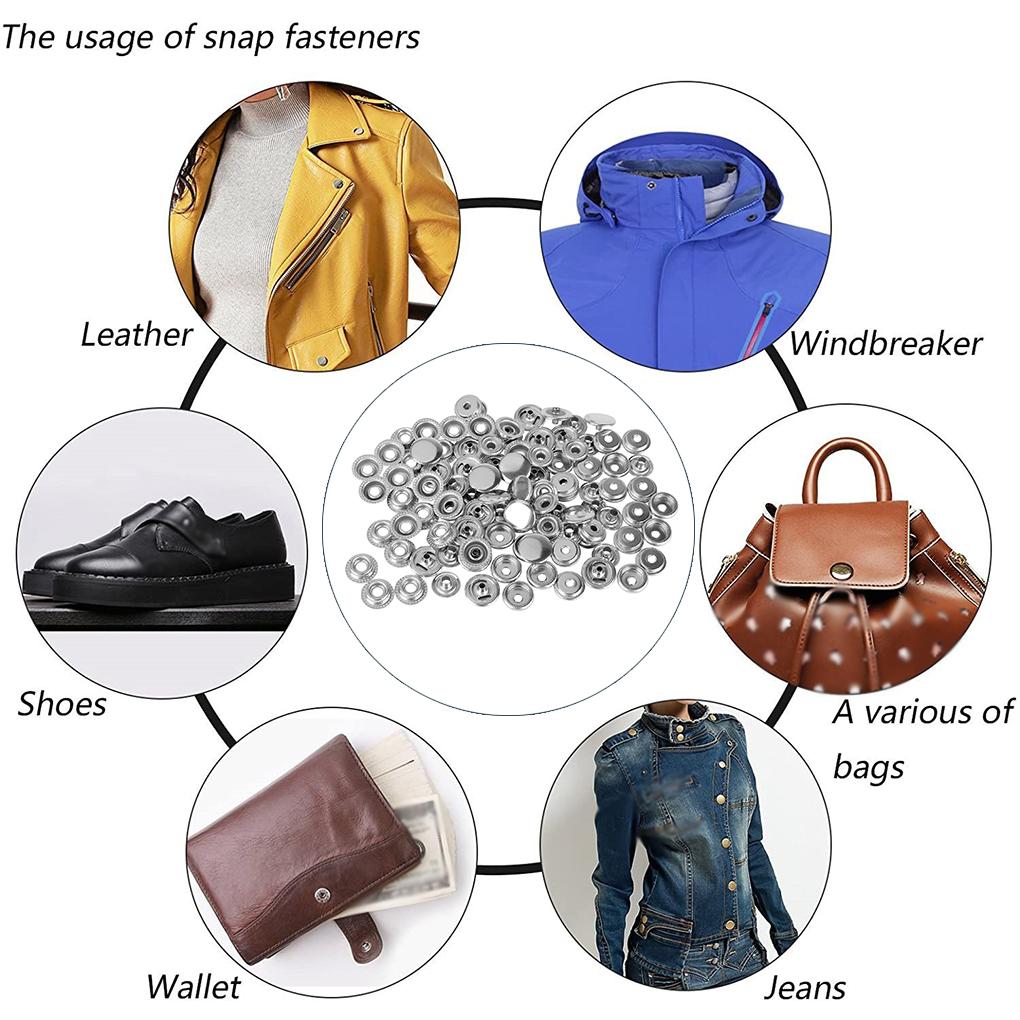 100 Stück 15 mm Canvas-Druckknopf-Set, Marine-Qualität, Druckknöpfe aus Edelstahl zum Nähen von Bootsabdeckungen, Leder, Kleidung, Zelten