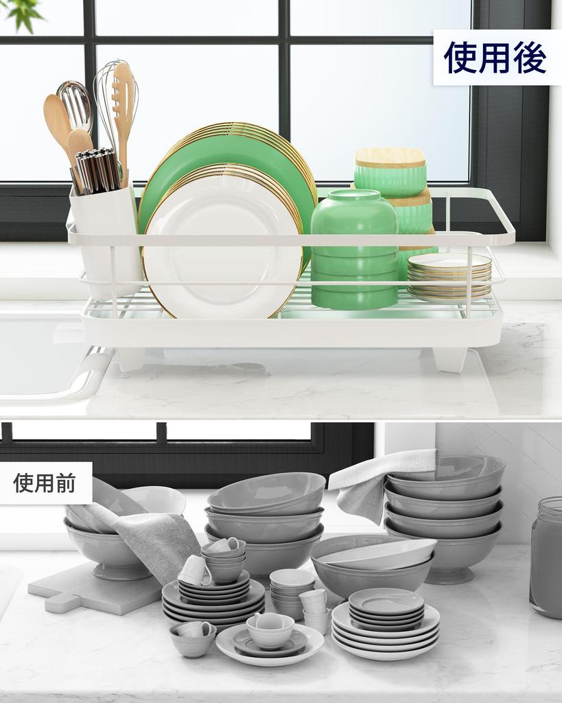 Kitsure Dish Drainer Dish Drainer with Cutlery Dish Drying Deep X White - Space-Saving Box, Rack, 30.5cm 39.6cm Wide,