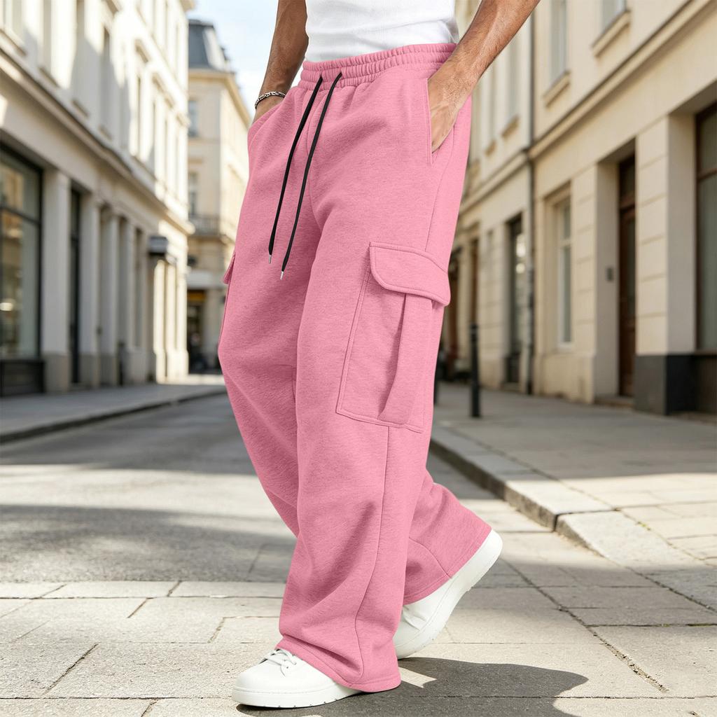 Pantaloni da Jogging Cargo da Uomo Vestibilità Larga Gamba Dritta con Elastico in Vita, Pantaloni Sportivi Casual