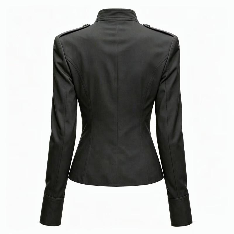 Womens Vintage Metallic Double-Breasted Napoleon Jacket 2026 Short Crop Coat Streetwear Loose Fit