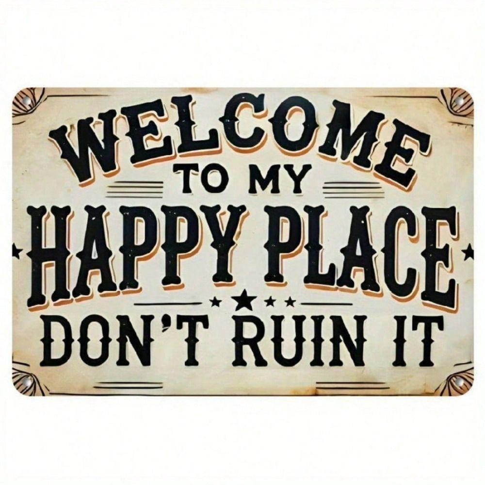 Metal Wall Art Decor, Vintage Metal Sign Welcome To My Happy Place, 8x12 Inch Aluminum Star, Home Bar Decoration, Gift for Men