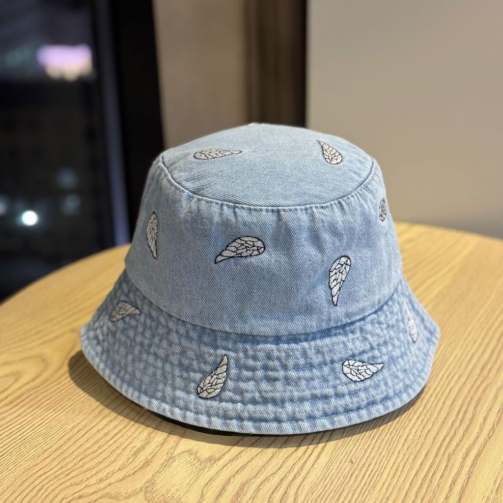Spring and summer new embroidered denim fisherman hat for women, washed vintage style2026Versatile outdoor sun protection bucket hat trendy