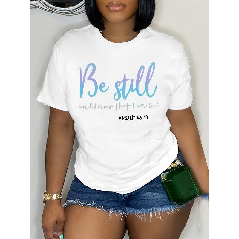 Plus Size, Women's Fashion Plus-Size T-Shirt with Letter Print, Machine Washable