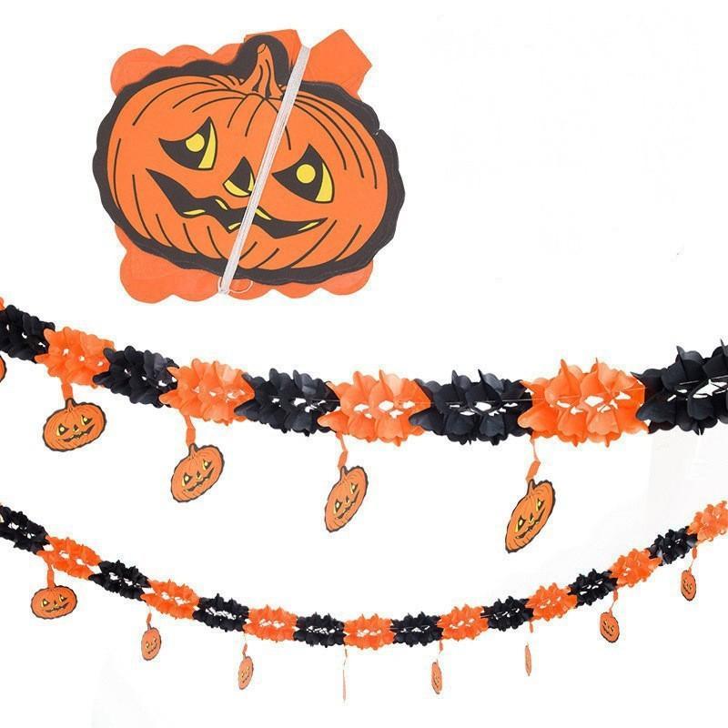 3Meter Halloween Hanging Garland Bunting Bat Pumpkin Ghosts Spider Paper Banner Halloween Party Decorations Horror Props