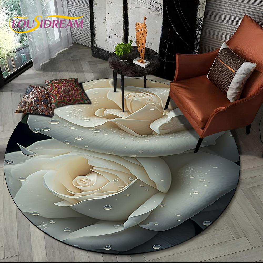 Luxuriöser Sonnenblumen 3D Rosen Nordische Gänseblümchen Runder Teppich Teppich für Wohnzimmer Schlafzimmer Sofa Dekor, Kinderbereich Teppich Rutschfeste Bodenmatte Geschenk