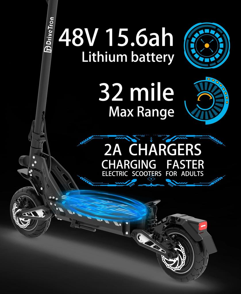 E-Scooter New DriveTron DT10 Foldable Adult Electric Scooter, 50km/h Electric Kick Scooter, 1000W Skateboards, 48V 15.6Ah Kickboard