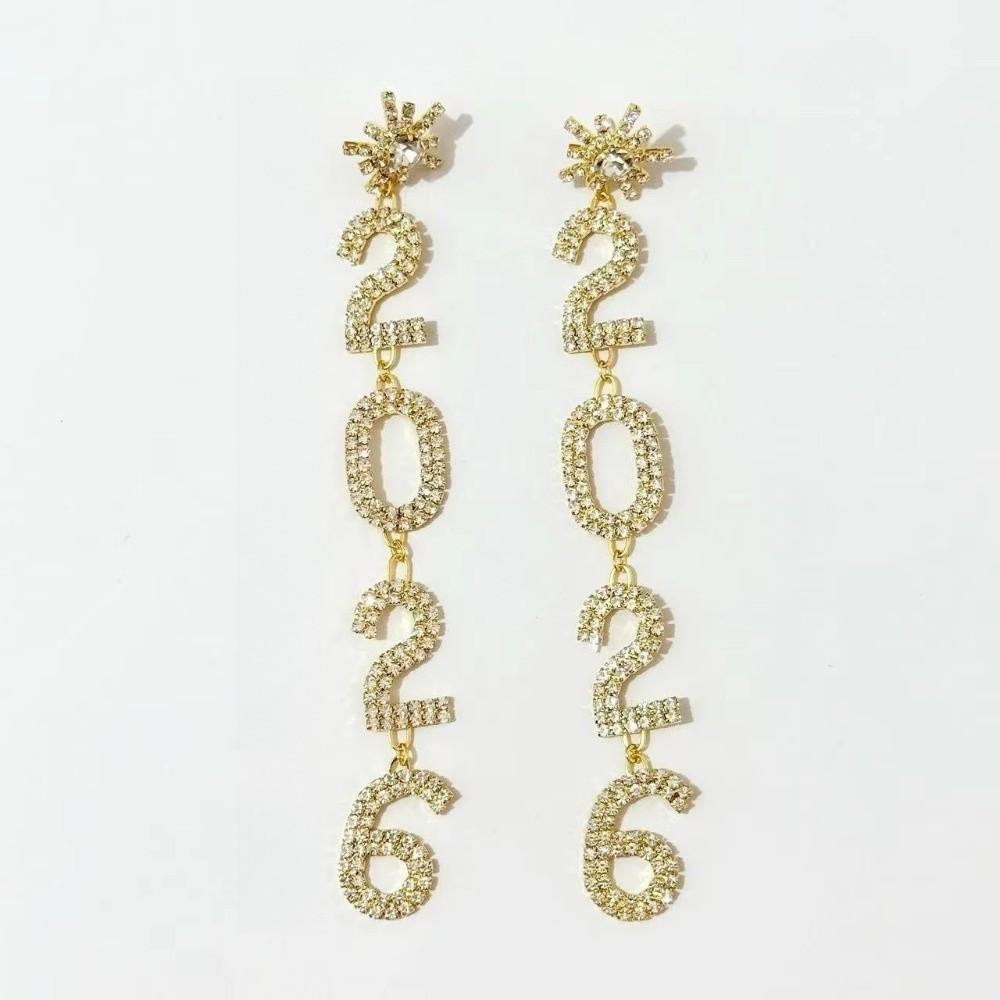 Rhinestone Happy New Year Earrings Jewelry Crystal Party Earrings Pendant 2026 Stud Earrings Girls