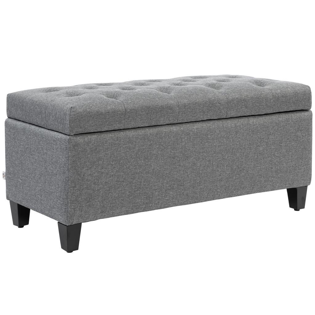 Bench, Upholstered Bench with Storage, Linen-Like Polyester, Rubberwood, 100 x 40 x 44 cm, Light Grey