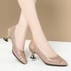 5cm All Match Comfortable Breathable Rhinestone Mesh Leather Shoes Women Pumps 2025 Spring Summer Med Kitten Heels Shoes Office