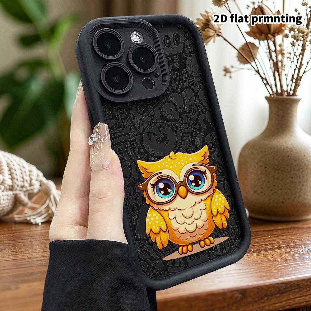 Phone Case: 2D Flat Design Suitable for iPhone 18 17 16 15 14 13 Pro Step Protection Case, Owl Wearing Glasses, Christmas and Halloween Gift
