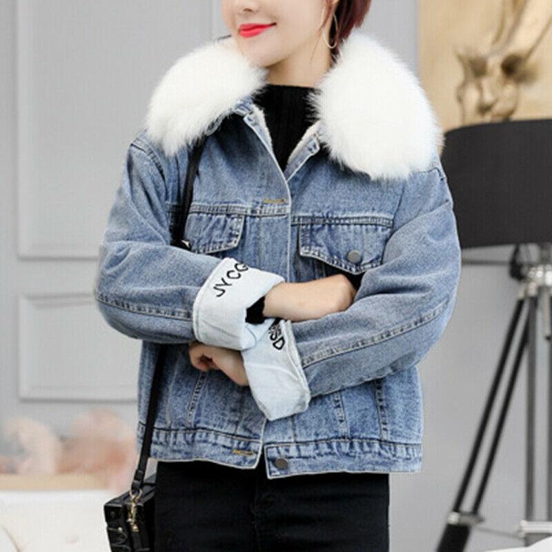 Women's Winter Warm Denim Jacket Hooded Faux Fur Collar Thick Trucker Jeans Coat Women's Winter Warm Denim Jacket Hooded Faux Fur Collar Thick Trucker Jeans Coat