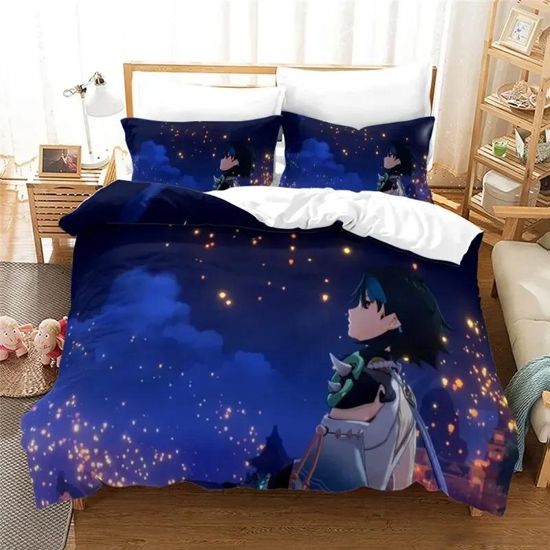 Bettdecke Anime Genshin Impact Paimon Bettwäsche-Set 3D-Druck Geeignet für Schlafzimmer Kinder Heimtextilien
