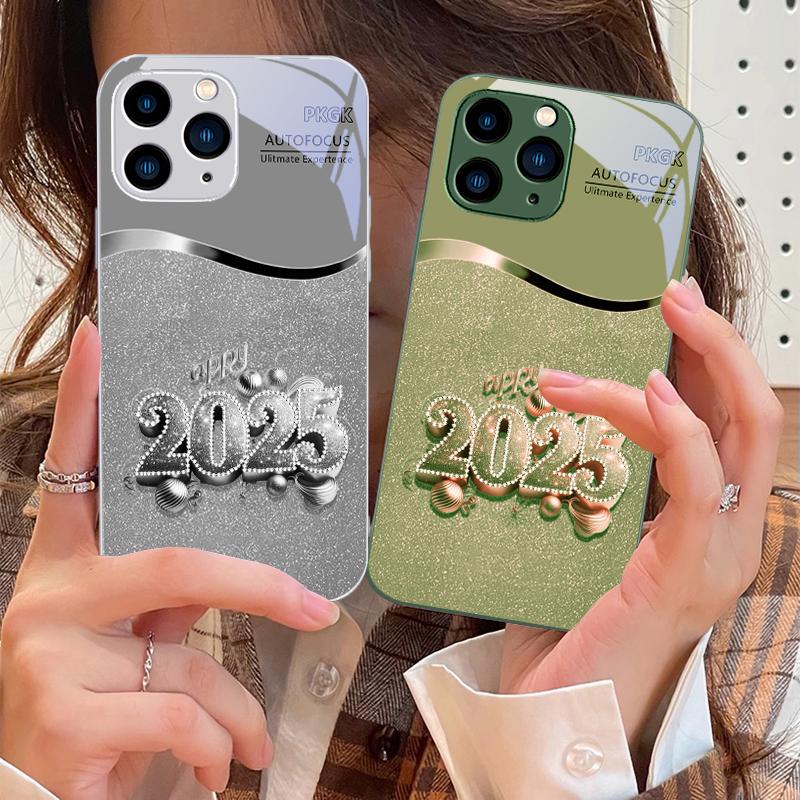 Colorful New Year 2025 For IPhone 16 Pro Max 15 Pro 14 13 12 Mini 11 XS Max XR 7 8 Plu SE 2022 Tempered Glass Phone Case