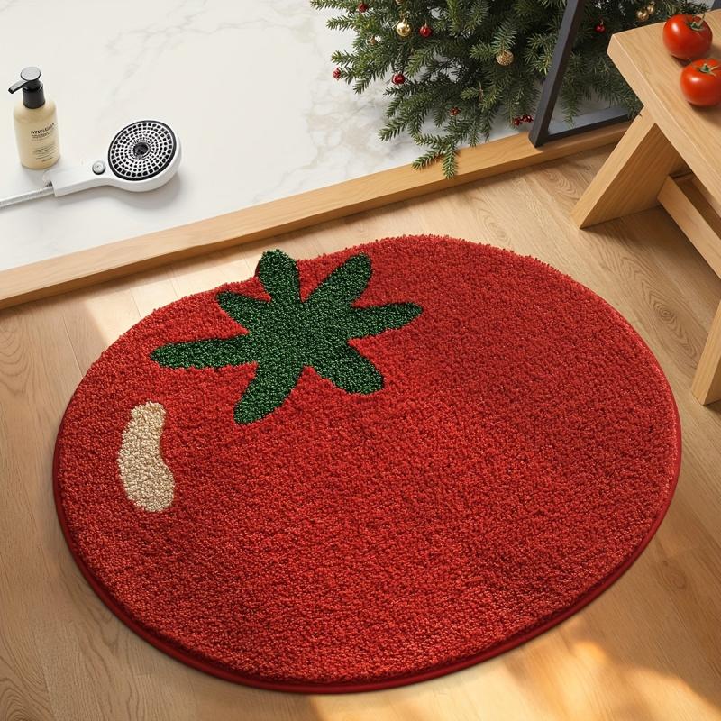 Creative Tomato Plush Carpet Absorbency Non-Slip Bathroom Floor Mat Bedroom Bed Side Carpet Home Decoration
