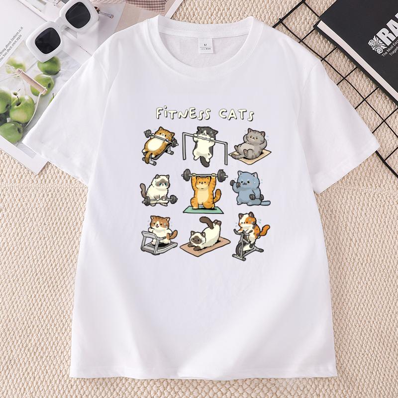 Funny Cat TShirt Sarcastic Fitness Cats Gym Workout T Shirt Husband Gift for Him Cotton Short Sleeve Round Neck Tshirts Clothes